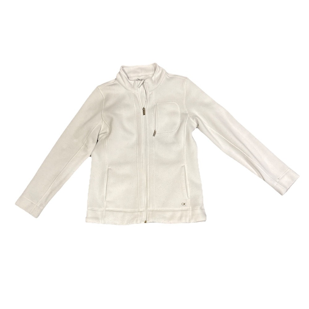 Calvin Klein Womans Ivory Fleece Full Zip Jacket 100%‎ Polyester Ladies Fleece